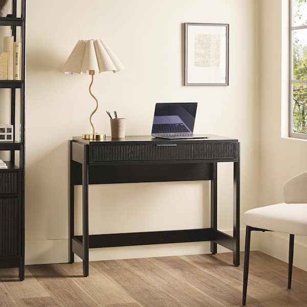 Modern 38 in. Rectangular Black Wood 1-Drawer Desk with Reeded Drawer Front