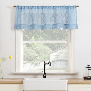 Tina Geometric 54 in. W x 15 in. L Clipped Jacquard Light Filtering Rod Pocket Curtain in Tranquil Blue