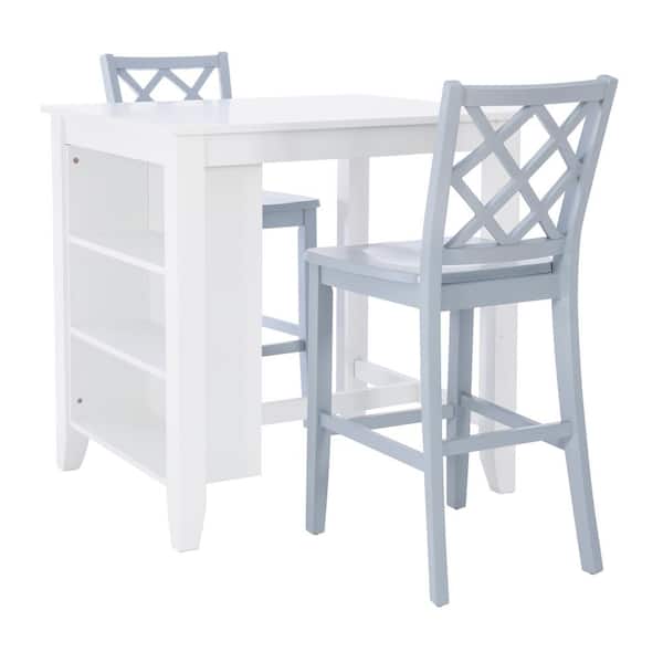 Linon Home Decor Mori 3-Piece Rectangle White and Light Gray Wood Top Counter Dining Room Set Seats 2