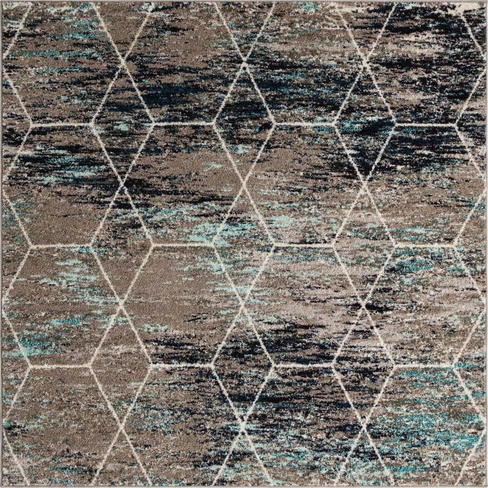 Trellis Frieze Geometric Blue Multi 6 ft. x 6 ft. Area Rug price history on PriceWatchPro