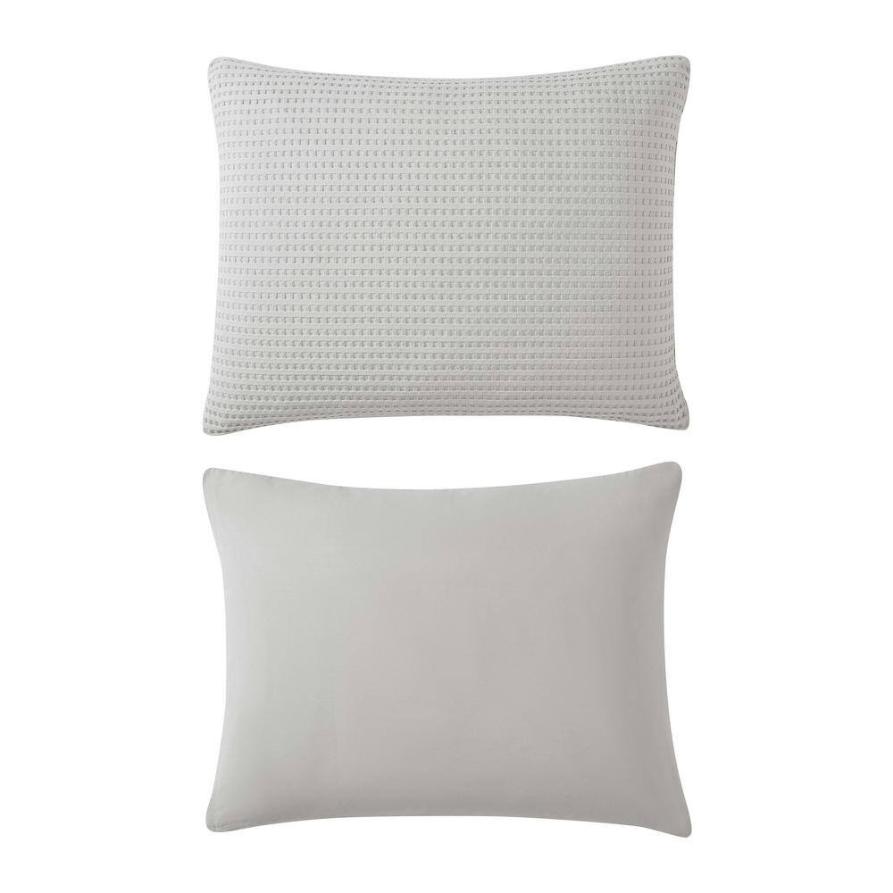 Grey Waffle Textured Queen Duvet Cover Set with Shams