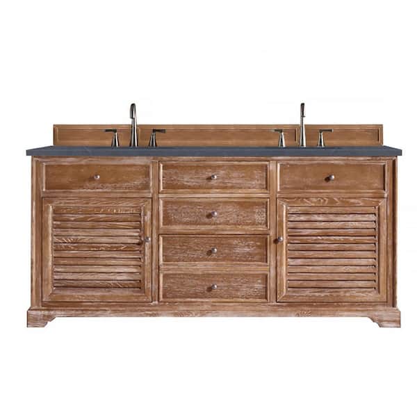 James Martin Vanities Savannah 72 in. W x 23.5 in.D x 34.3 in.H Double Bath Vanity in Driftwood with Quartz Top in Charcoal Soapstone