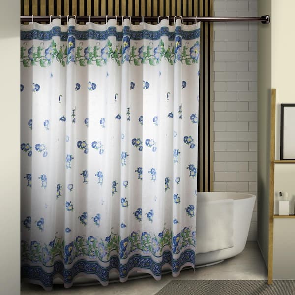 Watercolor Marble Texture Blue Flower Shower Curtain Bathroom Accessories  Set