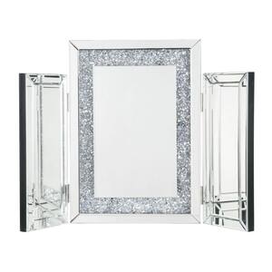 Silver Tri Fold Mirror Panel Frame Accent Decor with Faux Diamond