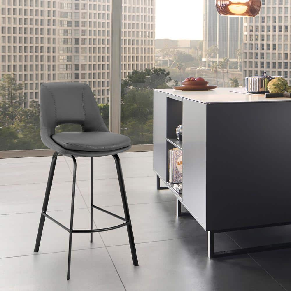 Armen Living Carise 30 in. H Gray/Black High Back Metal Bar Stool with ...