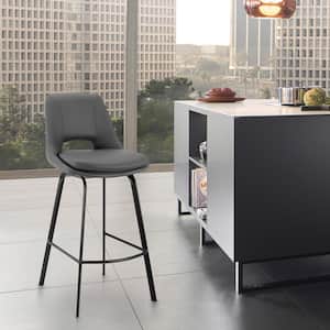 Carise 30 in. H Gray/Black High Back Metal Bar Stool with Swivel Seat