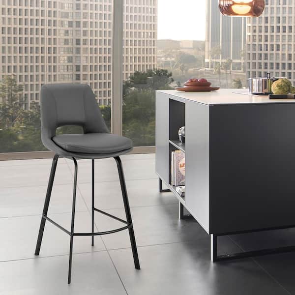 Armen Living Carise 30 in. H Gray/Black High Back Metal Bar Stool with Swivel Seat