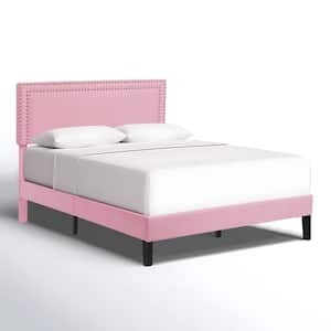 Upholstered Bed with Adjustable Headboard, No Box Spring Needed Platform Bed Frame, Bed Frame Pink Queen Bed