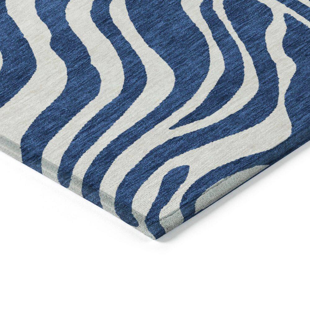 Navy and White Zebra Pattern Washable Synthetic Area Rug