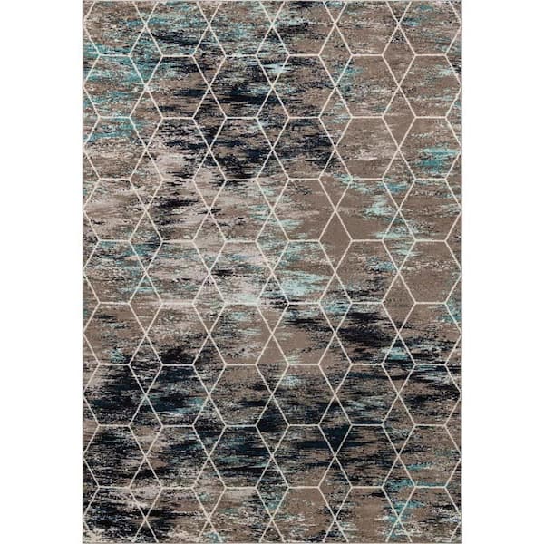Trellis Frieze Geometric Blue Multi 10 ft. x 14 ft. Area Rug