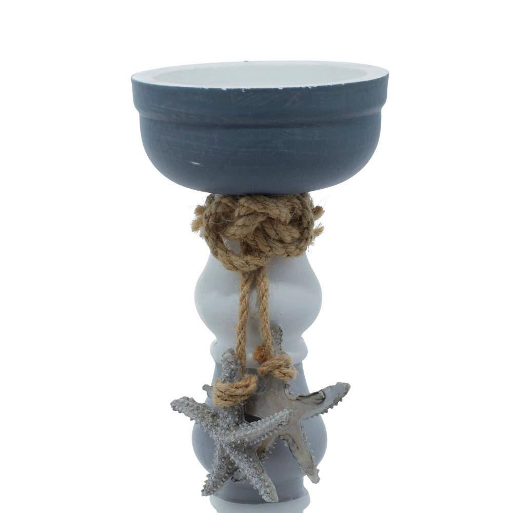 Gray and White Wooden Nautical Candle Holders with Starfish Embellishment, Set of 2