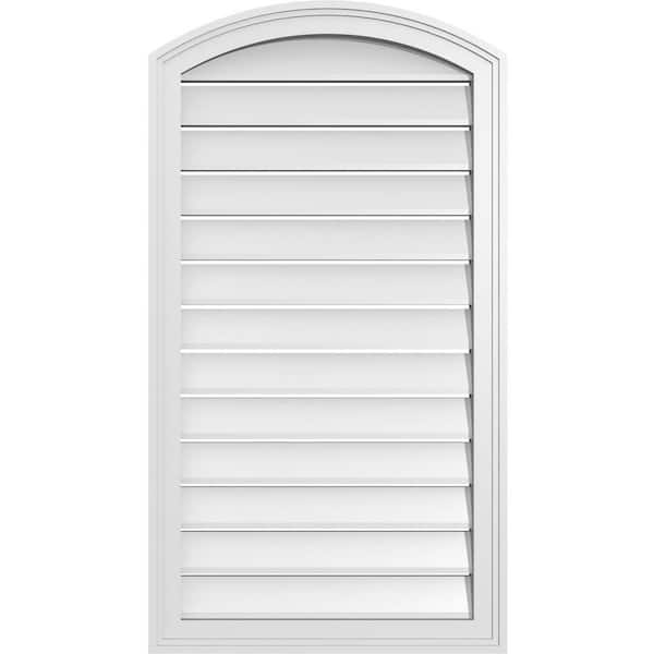 Ekena Millwork 22 in. x 38 in. Arch Top Surface Mount PVC Gable Vent: Decorative with Brickmould Frame