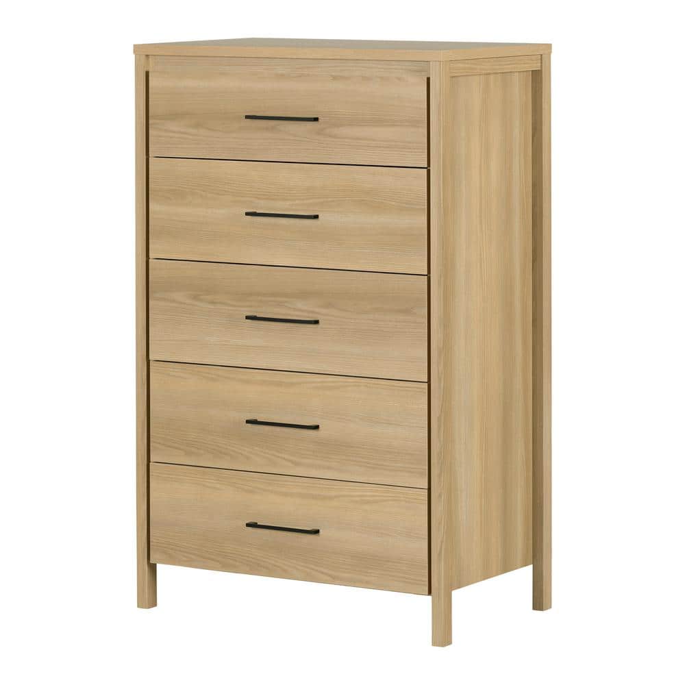 Natural Ash 5-Drawer Tall Chest with Slim Handles