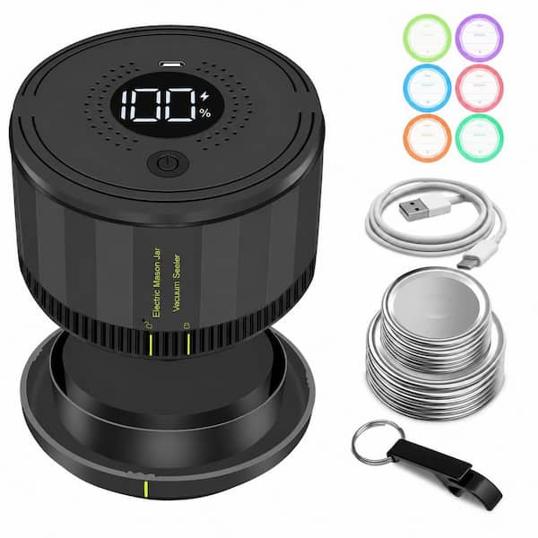 Electric Mason Jar Vacuum Sealer Kit for Wide and Regular Mouth Lids with Food Storage Labels, Auto Stop