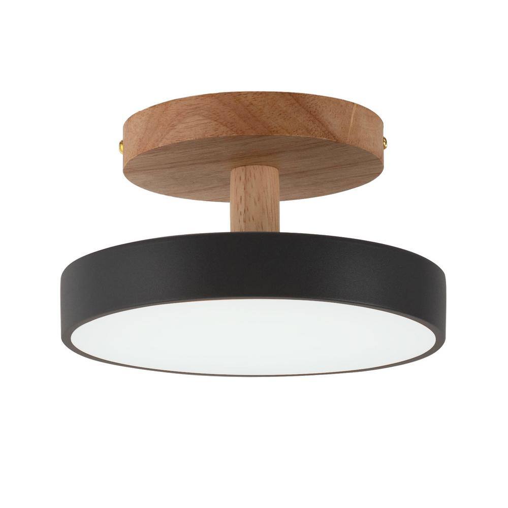 7.08 in. 1-Light Gray and Wood Modern Round Selectable LED Semi-Flush Mount Ceiling Light for Kitchen Islands Hallways price history on PriceWatchPro