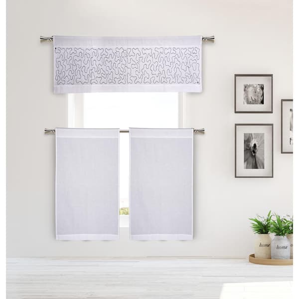 Duck River White-Navy Abstract Rod Pocket Room Darkening Curtain - 15 in. W x 58 in. L (Set of 3)