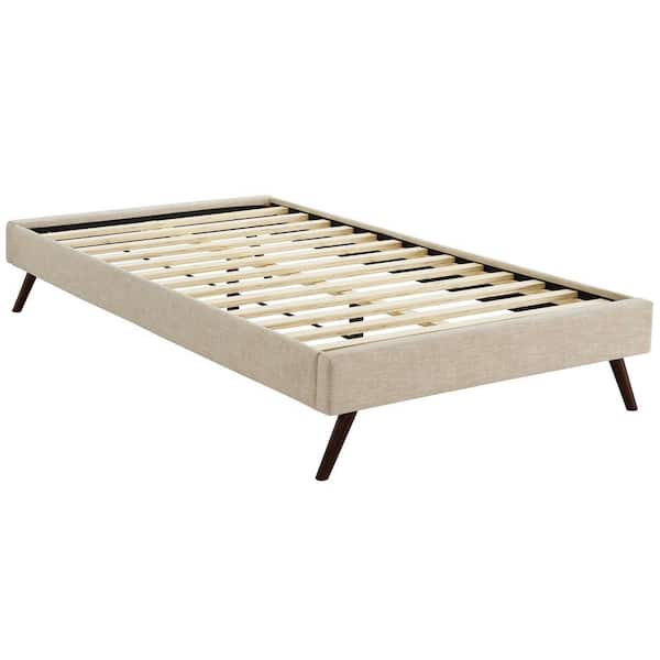MODWAY Loryn Beige Fabric Twin Bed Frame with Round Splayed Legs