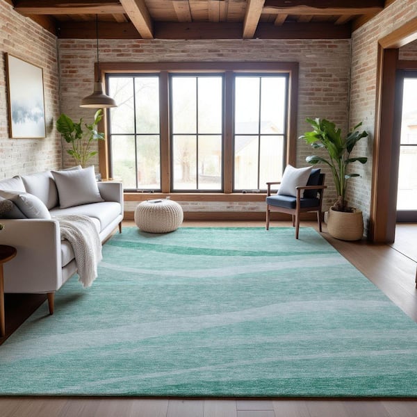 Mayfield Premium Machine Washable Abstract AMF1099 Aqua 8 ft. x 10 ft. Area Rug