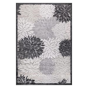 Gray 8 ft. x 10 ft. Equator Floral Tropical Indoor Outdoor Area Rug