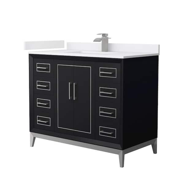 Wyndham Collection Marlena 42 in. W x 22 in. D x 35.25 in. H Single Bath Vanity in Black with White Cultured Marble Top