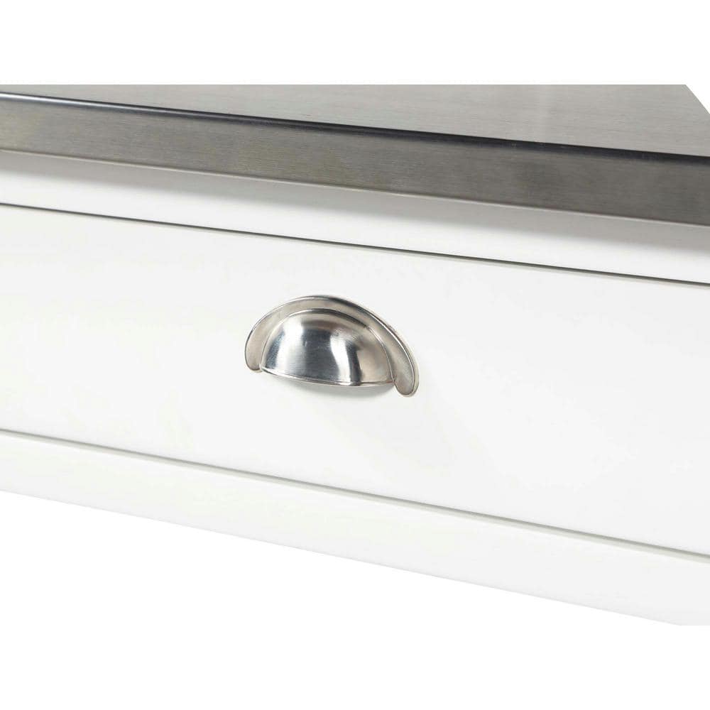 White Stainless Steel Kitchen Cart with Wine Rack and Storage