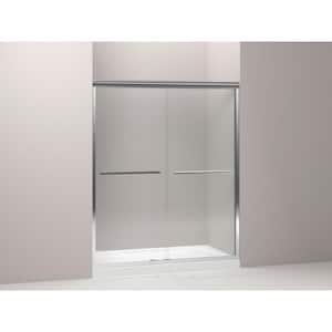 Gradient 59-5/8 in. x 70-1/16 in. Semi-Frameless Sliding Shower Door in Bright Polished Silver with Crystal Clear Glass