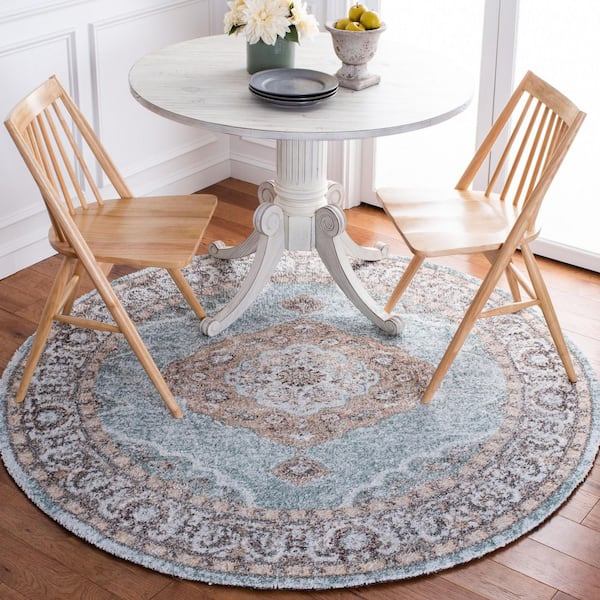 Classic Vintage 6 ft. x 6 ft. Sage/Green Border Distressed Round Area Rug