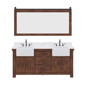 Paisley 72 in. W x 22 in. D Vanity in Rustic Sienna with Marble Vanity Top in White with White Basin, Faucet and Mirror