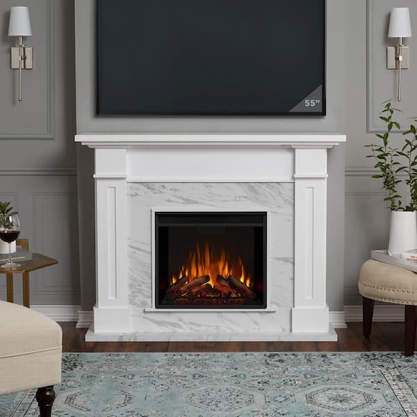 Real Flame Kipling 54 in. Freestanding Electric Fireplace in White