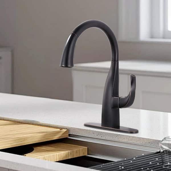 3-Mode Single Handle Pull Down Sprayer Kitchen Faucet with Swan Neck in Oil Rubbed Bronze