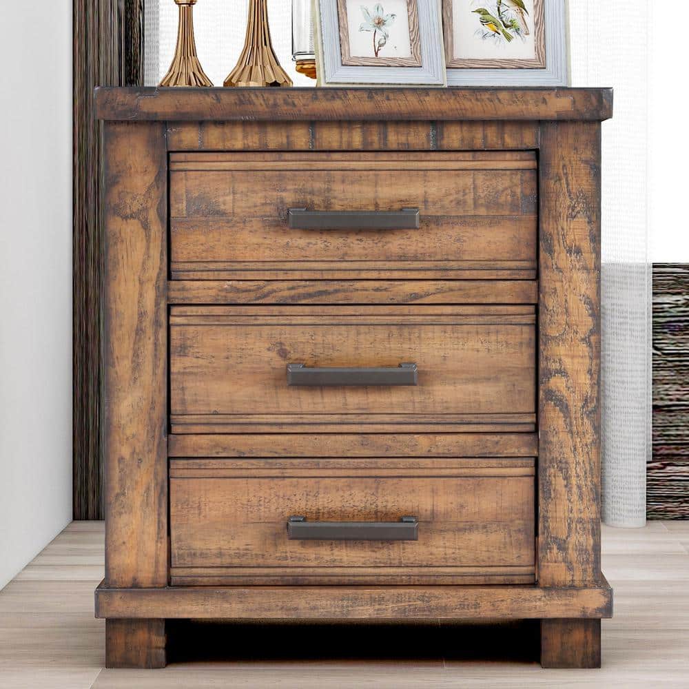 Rustic 3-Drawer Reclaimed Solid Wood Farmhouse Nightstand (24 in. W x 17 in. D x 25.6 in. H) - thumbnail 7
