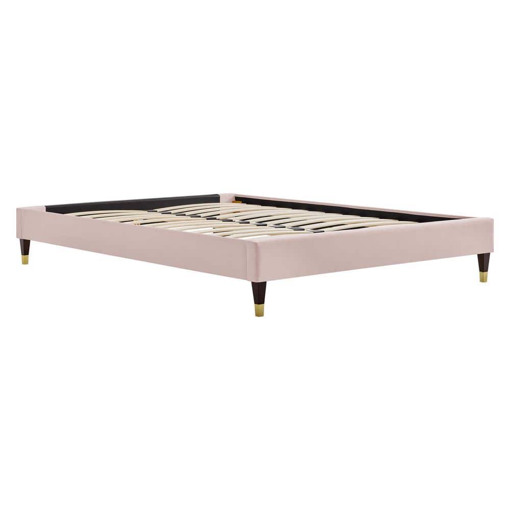 Harlow Glam Deco Pink Velvet King Platform Bed with Gold Accents