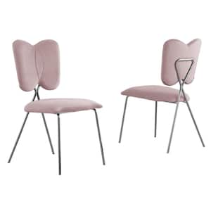 Butterfly Pink Velvet Upholstered Side Chair with Iron Base Chairs (Set of 2)
