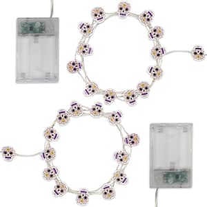 11 ft. 30-Lights LED Cool White Battery Operated Fairy String Lights with Sugar Skull Motif (Set of 2)