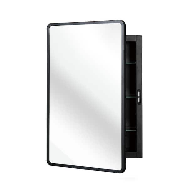20 in. W x 30 in. H Black Metal Framed Rectangular Recessed/Surface Mount Medicine Cabinet with Mirror for Bathroom