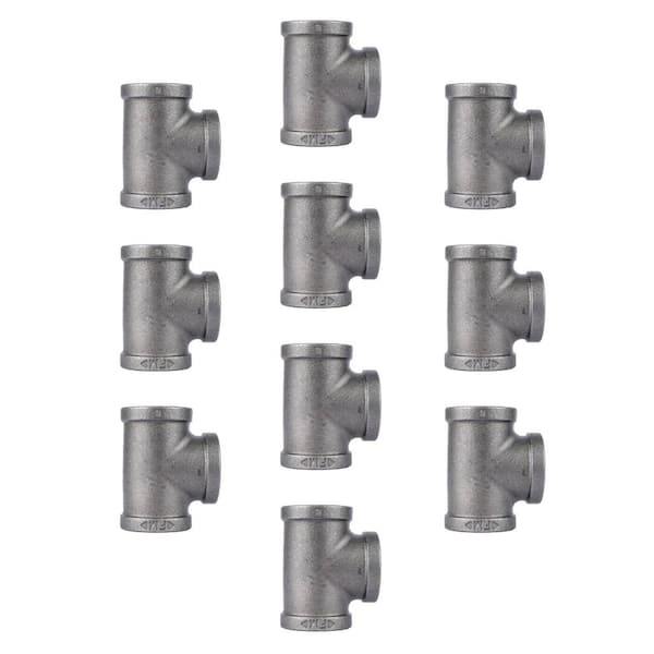 PIPE DECOR 3/8 in. Black Malleable Iron FPT x FPT x FPT Tee Fitting (10-Pack)