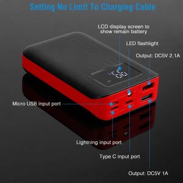 Batterie externe 10000mAh USB USB-C micro-USB Charge Rapide écran LED®