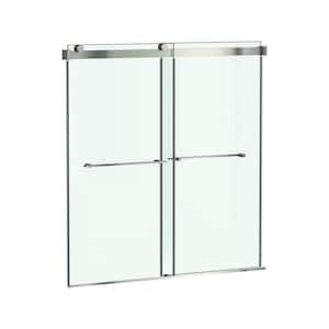 Aspirations 60 in. W x 60 in. H Sliding Frameless Bathtub Door in Brushed Nickel Finish with Clear Glass