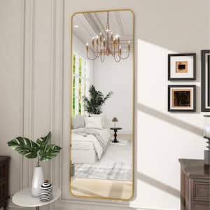 20 in. W x 64 in. H Rectangular Gold Aluminum Alloy Framed Rounded Full Length Mirror Wall Mirror