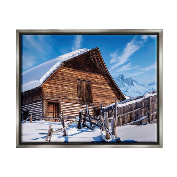 Stupell Industries Winter Log Cabin Photography by Beth Sheriden 1-Piece Floater Frame Graphic Print Architecture Art Print 31 in. x 25 in.