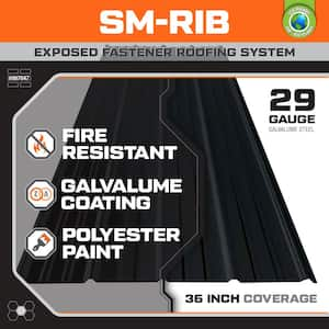 10 ft. SM-Rib Galvalume Steel 29-Gauge Roof/Siding Panel in Black