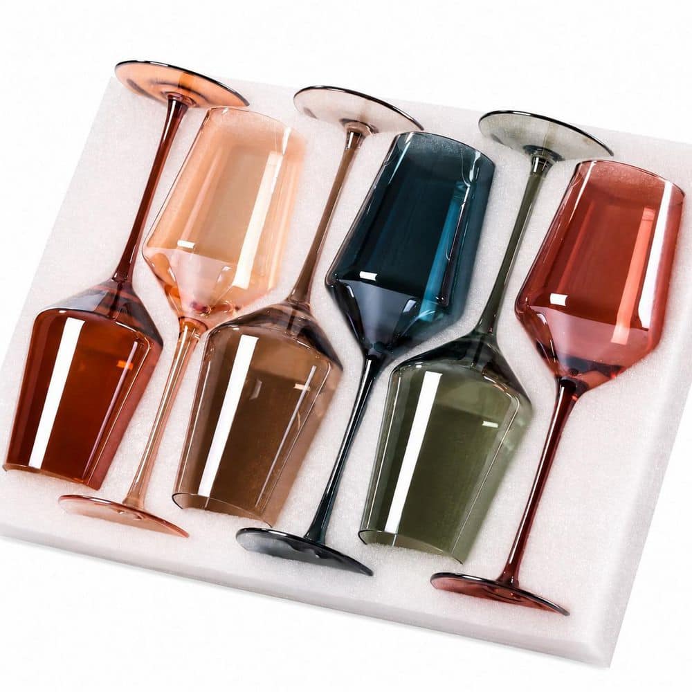 Colorful Hand-Blown Lead-Free Glass Wine Glasses Set of 6, 15 oz, for Home Bars and Entertaining price history on PriceWatchPro