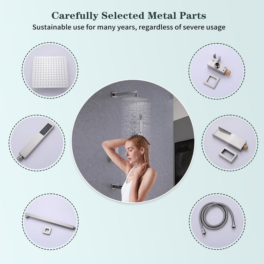 Brushed Nickel High Pressure Waterfall Spout Shower Kit
