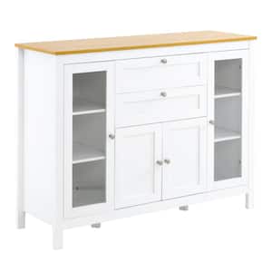 White Buffet Cabinet, Storage Sideboard with Glass Door Cabinets
