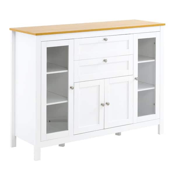 HOMCOM White Buffet Cabinet, Storage Sideboard with Glass Door Cabinets