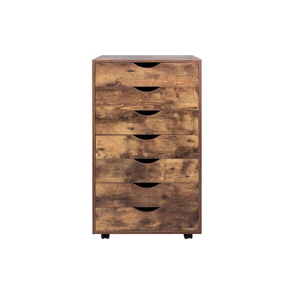HOMESTOCK 7-Drawer Rustic Brown 34.2 in. H x 15.7 in. W x 18.8 in. D Wood Vertical File Storage Cabinet