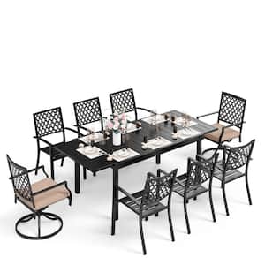 9-Piece Metal Patio Outdoor Dining Set with Extendable Table and Elegant Chairs with Beige Cushion