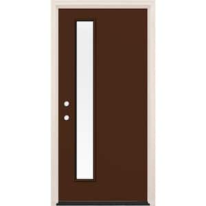 36 in. x 80 in. Right-Hand/Inswing 1-Lite Clear Glass Chestnut Painted Fiberglass Prehung Front Door w/6-9/16 in. Frame