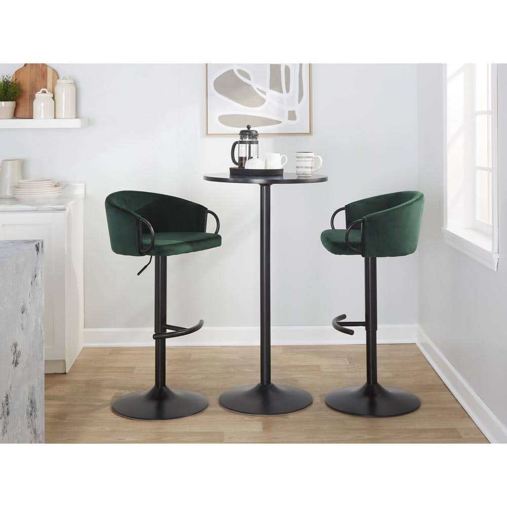 Green Velvet Adjustable Swivel Bar Stools with Metal Frame
