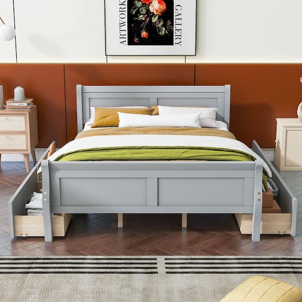 Harper & Bright Designs Brown Wood Frame Queen Size Platform Bed with  Underneath Storage and 2-Drawers QHS150AAD-Q - The Home Depot